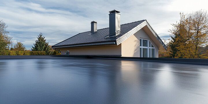 Close-up view of flat roof of a private house Generative AI