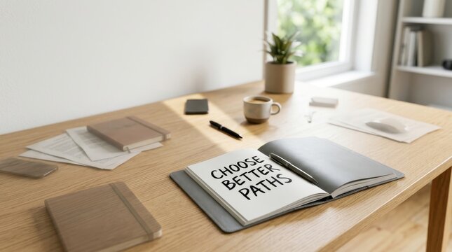 Open notebook with motivational quote on a clean desk