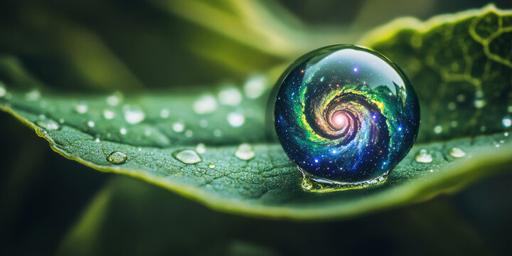 Close-up macro shot of a single droplet on a leaf Generative AI