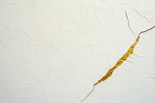Minimalist close-up of a white wall with a crack Generative AI
