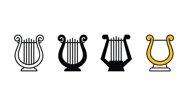 Set of four different ancient lyre musical instrument vector icons isolated on white background