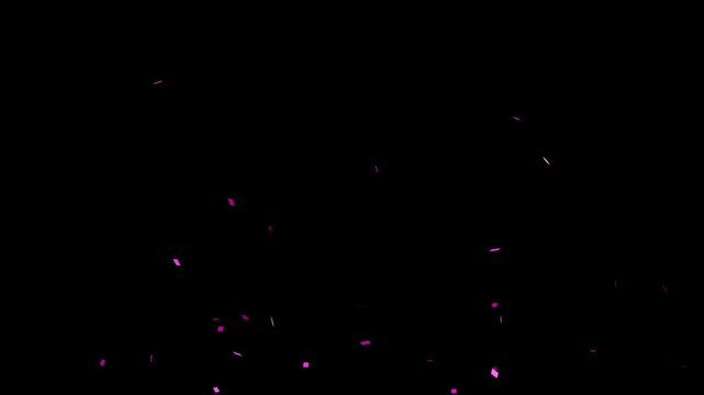 Pink confetti burst - confetti explodes from the bottom of the frame then double pops and falls glittering to the ground. Pink celebration concept. Video overlay with transparent alpha channel.