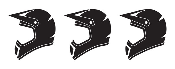 Fototapeta premium Detailed motocross helmet silhouettes with visor for mountain bike racing and extreme sport design projects.
