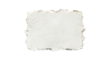 Fototapeta premium A rough torn piece of white paper with ragged edges isolated for design use and scrapbooking projects on plain surface