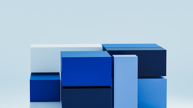 Abstract blue geometric cube technology background in studio setting