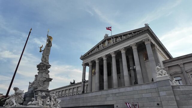 Aesthetic cinematic slow motion view Austrian Parliament Building Vienna