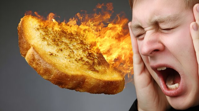 breakfast toast triggering loud smoke alarm early morning while covering ears