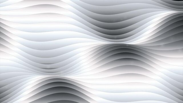 Abstract monochrome wave motion background, smooth fluid liquid gradient animation, minimalist flowing 3 d surface