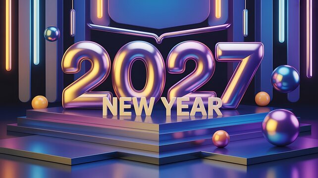 2027 New Year Celebration 3D Neon Creative Background