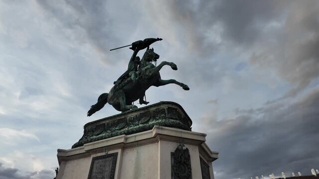 Aesthetic cinematic slow motion view of the Archduke Charles Monument in Vienna