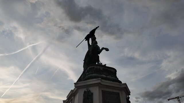 Aesthetic cinematic slow motion view Archduke Charles Monument dramatic sky