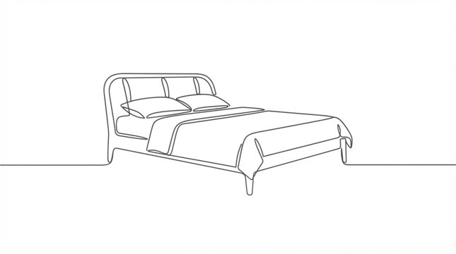 Double bed with pillows one line art vector illustration for modern bedroom furniture and home interior design concept