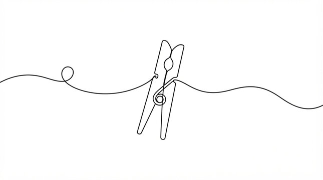 Minimalist continuous line art clothespin vector illustration clothes peg outline on white background