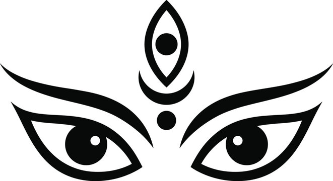 Goddess Durga eyes black and white vector illustration for Navratri and Durga Puja festival designs