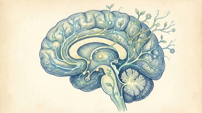 Human Brain Neural Network and Cognitive Science Concept Illustration