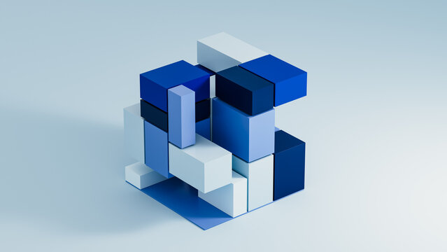 Abstract blue geometric cube technology background in studio setting