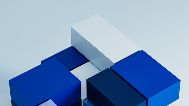 Abstract blue geometric cube technology background in studio setting