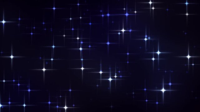 blue and white glitter star field animation glowing night sky shining stars particles dark background motion graphic element seamless looping video asset 1920x1080