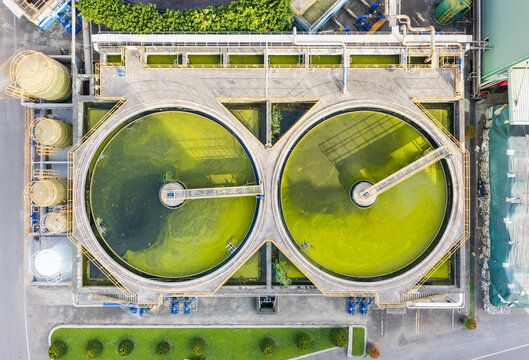 Aerial Circular Clarifiers at Water Treatment Plant