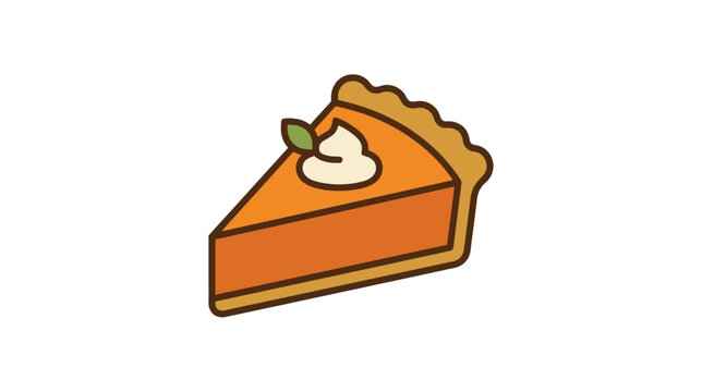 Thanksgiving Pumpkin pie slice vector illustration, autumn dessert with whipped cream, thanksgiving food icon in flat line art style isolated on White Background Editable Eps