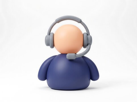 3D customer support representative avatar wearing a headset for assistance with call center 3D icon operator