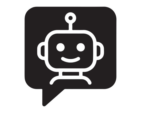 Cute robot character icon inside a chat speech bubble vector illustration with artificial intelligence messenger sign AI technology customer suppor