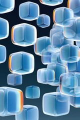 Fototapeta premium Glowing blue translucent cubes floating in a futuristic abstract digital background
