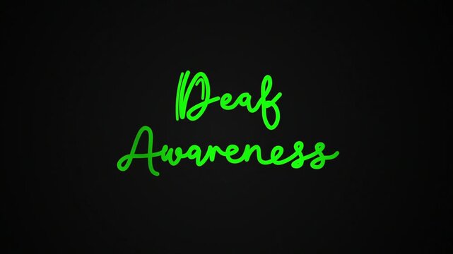 Deaf awareness One line continuous animated typography intro outro animation video, hand drawn calligraphy monoline lettering vintage text on background single line art green type on black background 
