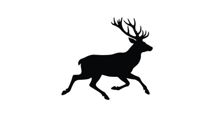 Fototapeta premium Deer Silhouette Against A White Background Black And White Animal Shape