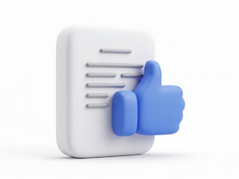 3D render of a document page icon with a blue thumbs up sign thumbs up social media rating icon good job