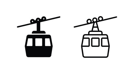 Cable Car Line Art Icons Black And White Silhouette © Munna