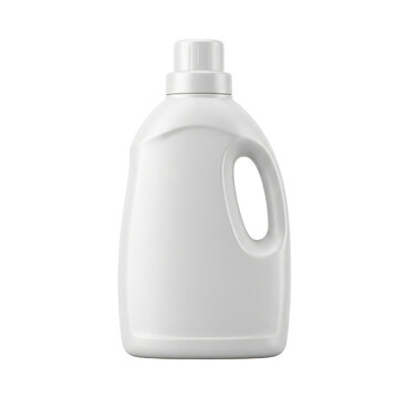 White plastic detergent bottle mockup, blank laundry liquid container with handle, household chemical product packaging isolated PNG with Transparent Background