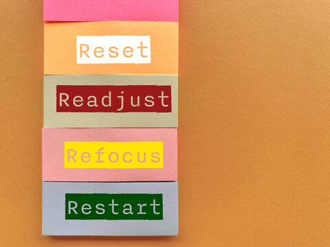 Reset Readjust Refocus Restart Concept for Personal Growth and New Beginnings