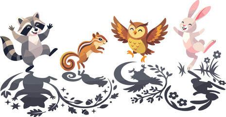 Fototapeta premium Cute forest animals with raccoon squirrel owl and rabbit vector illustration