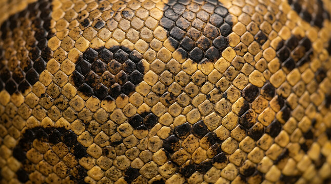 Yellow Brown Black Snake Skin Texture Pattern Scale Closeup