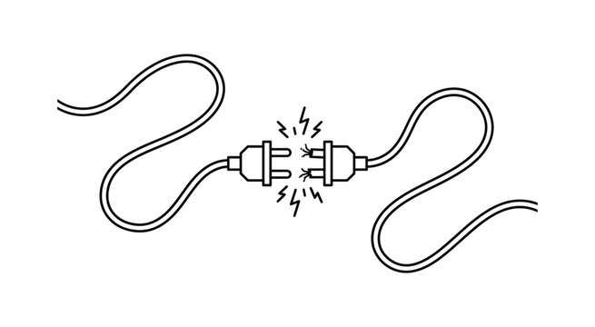 Electrical plug and wall outlet illustration. Unplugged power cord and socket design showing electrical disconnection, energy, electricity, household wiring, and safety concept.