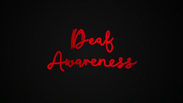 Deaf awareness One line continuous animated typography intro outro animation video, hand drawn calligraphy monoline lettering vintage text on background single line art red type on black background 