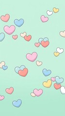Colorful Heart Shapes Floating on Soft Mint Background