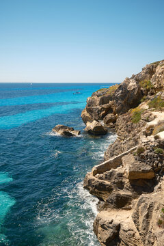 Scenic view of turquoise sea and rocky cliffs at Favignana island in Sicily Italy