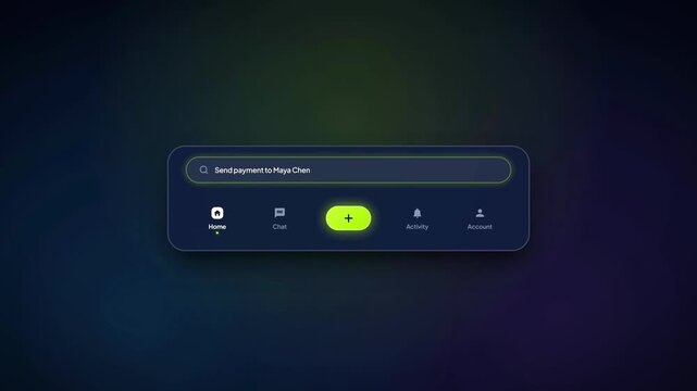 Minimalist search bar interface with navigation icons on a dark blue gradient background.