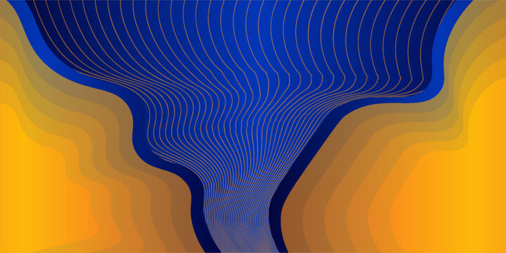 Abstract blue and yellow wave wide background banner curve element with line blue pettern space for text and message design, overlapping layers. 0111