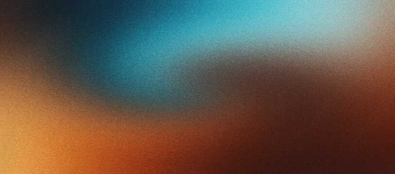Grainy noisy texture brown orange blue poster background, dark moody teal turquoise aquamarine grunge retro backdrop design smooth color gradient banner