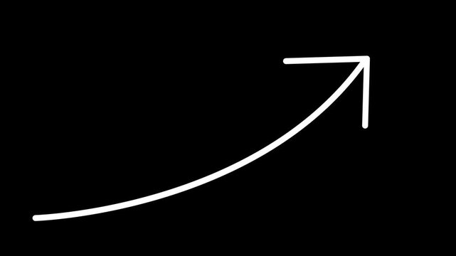 Smooth curved arrow animation showing upward movement and progress on a dark background, ideal for video editing, media playback, digital presentations, tutorials, transitions.