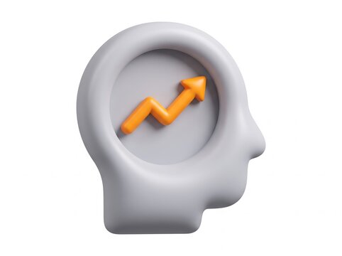 3D human head silhouette icon with an orange rising growth arrow representing business success