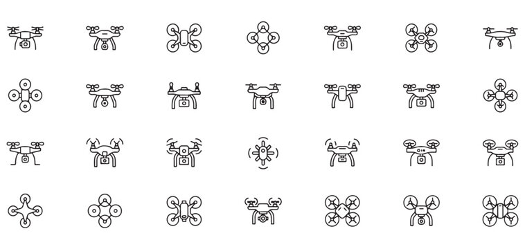 Remote controlled drone technology collection black line icons for aerial photography and survey operations vector Illustrator Eps 10.eps