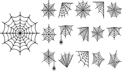 Detailed hand drawn spider webs and corner cobwebs for halloween design © bijaychandra