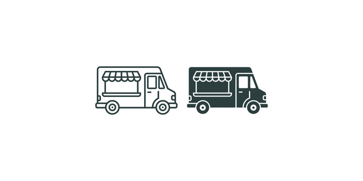 Food truck vector illustration in line and solid icon styles.