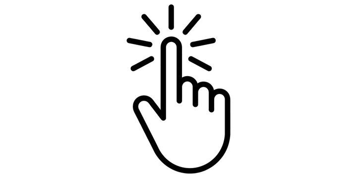 Cursor hand icon with radiating lines indicating a click on transparent background.