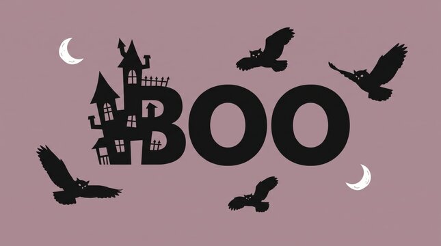 Spooky Halloween background with haunted house and flying owls