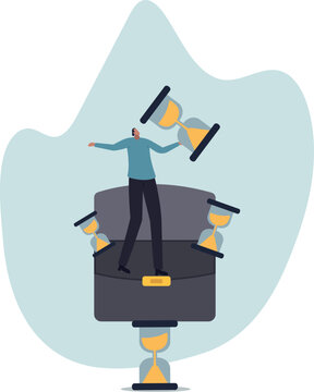Wasting time waiting and never start new business, time fly or ineffective thinking or laziness.life and employment of people.flat design.
